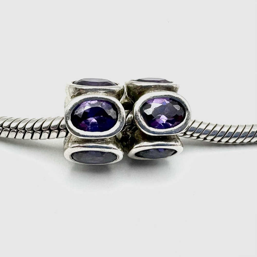 Pandora Purple Oval Lights Sterling Silver Charm Set of 2 - Picture 2 of 3
